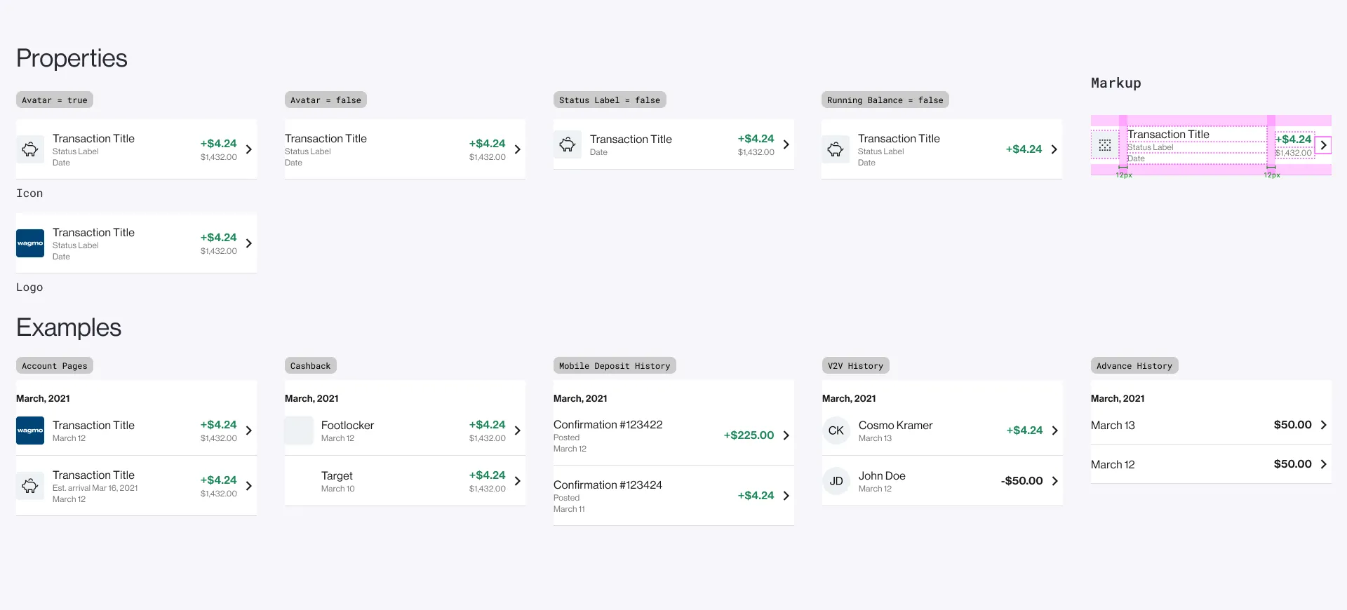 Transaction List Item components
