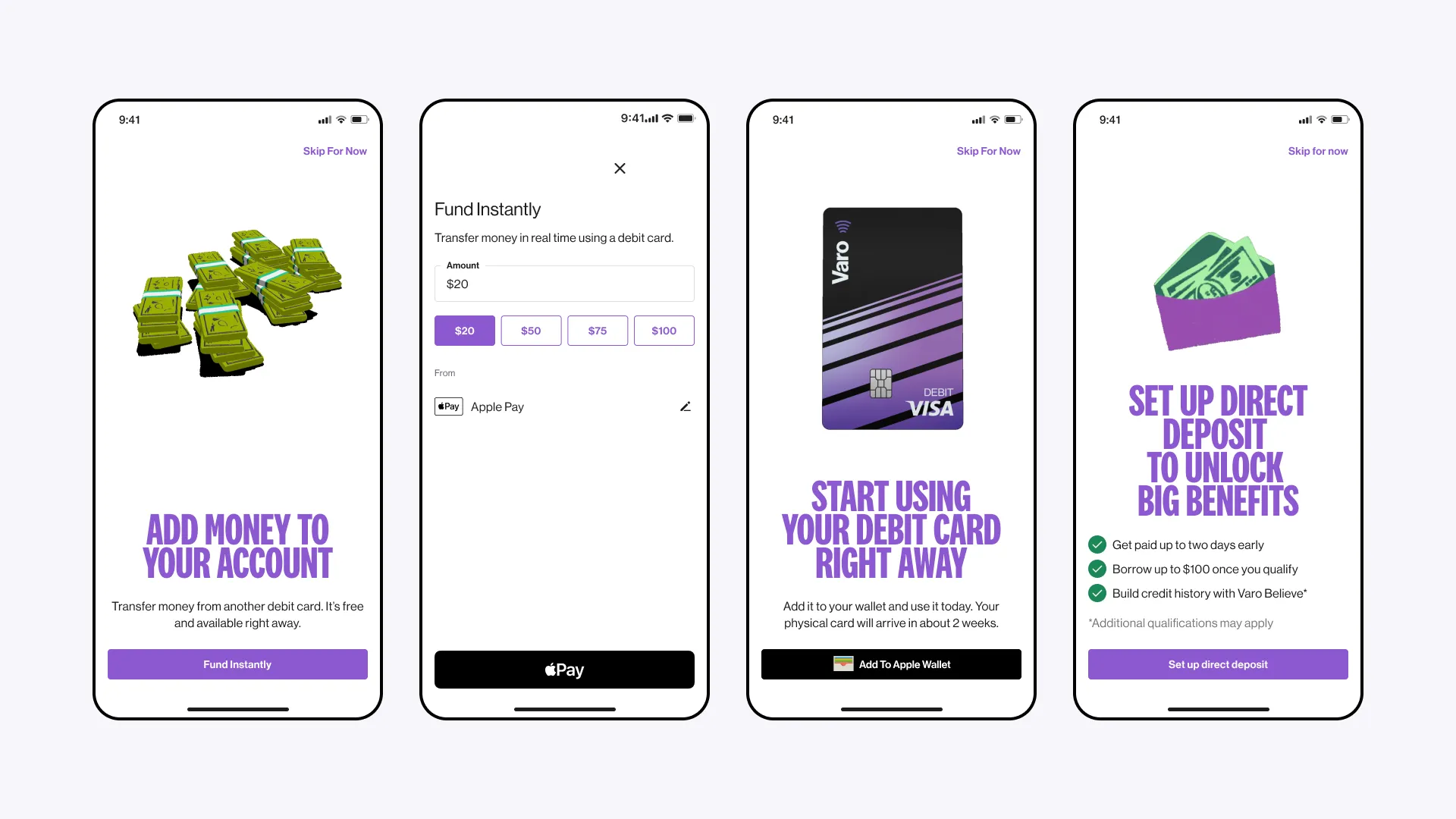 Sample screens from the Polaris onboarding "Wizard," directly following approval during the signup flow