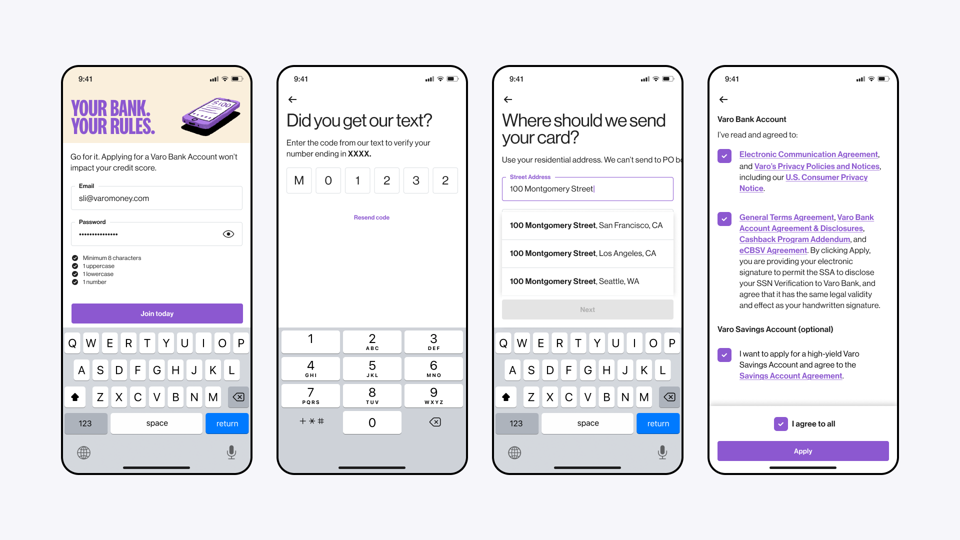 Sample screens from the new MAS Signup Application Flow