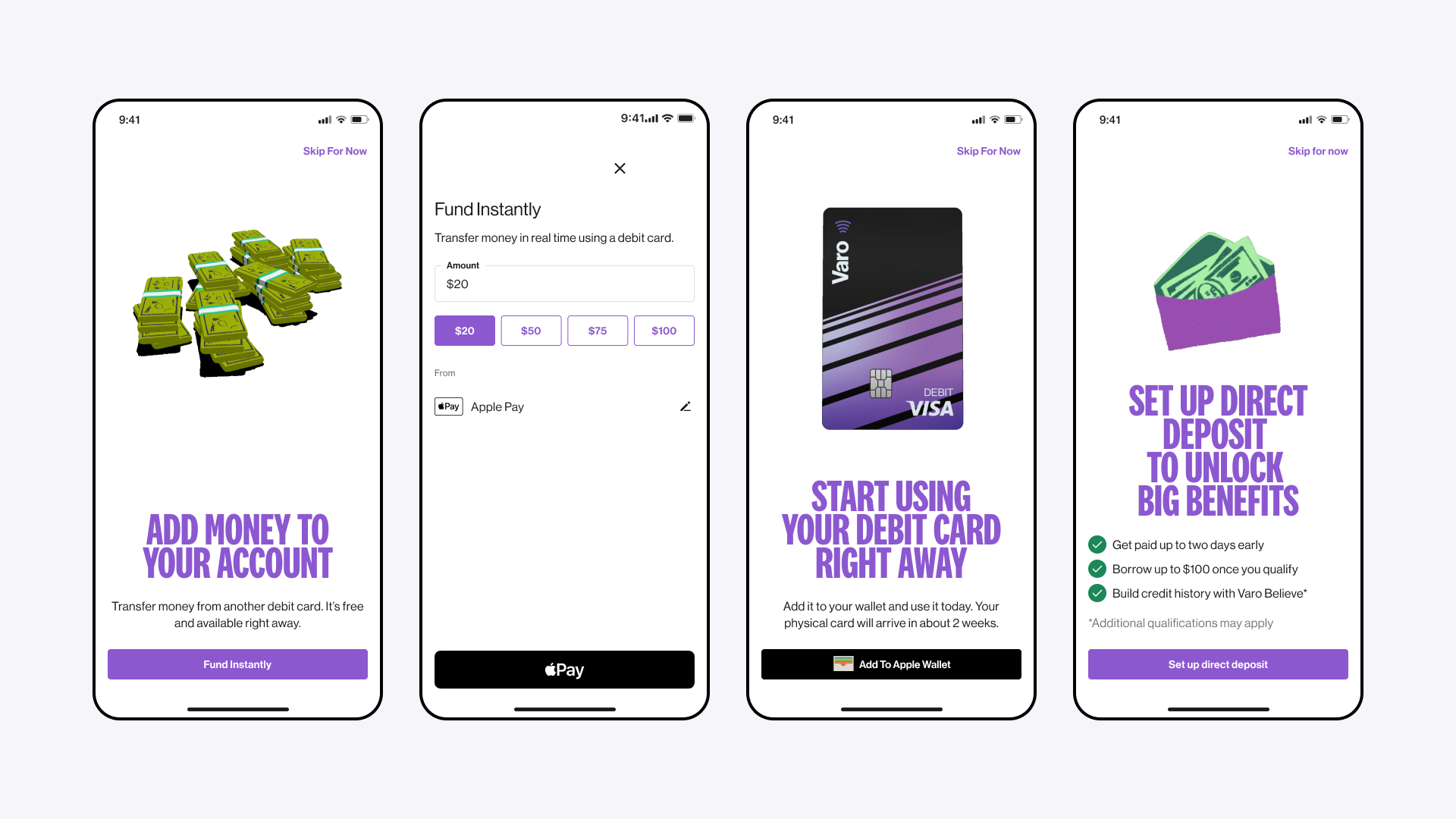 Sample screens from the Polaris onboarding "Wizard," directly following approval during the signup flow